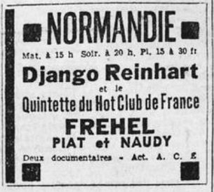 Django Reinhardt au Normandie Affiche concert au Normandie avec Frehel