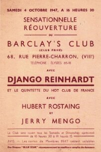 Django Reinhardt - affiche Barclay's Club 1947 null