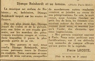 Django Reinhardt - Coupure de presse Paris-Midi null